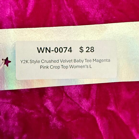 Y2K Style Crushed Velvet Baby Tee Magenta Pink Crop Top Women’s L - Picture 4 of 5
